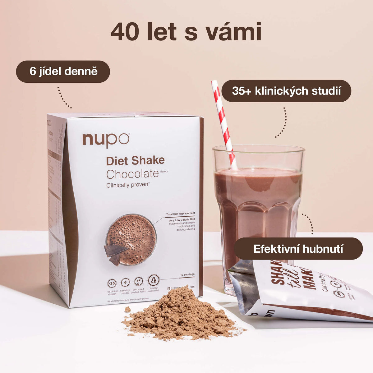 NUPO Balíček Čokoláda 3x inak (34 porcií) + šejker zadarmo
